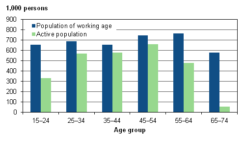 Figure 9. Population of working age and active population by age group in 2013