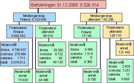 Befolkningen efter fdelseland, medborgarskap och sprk 31.12.2008